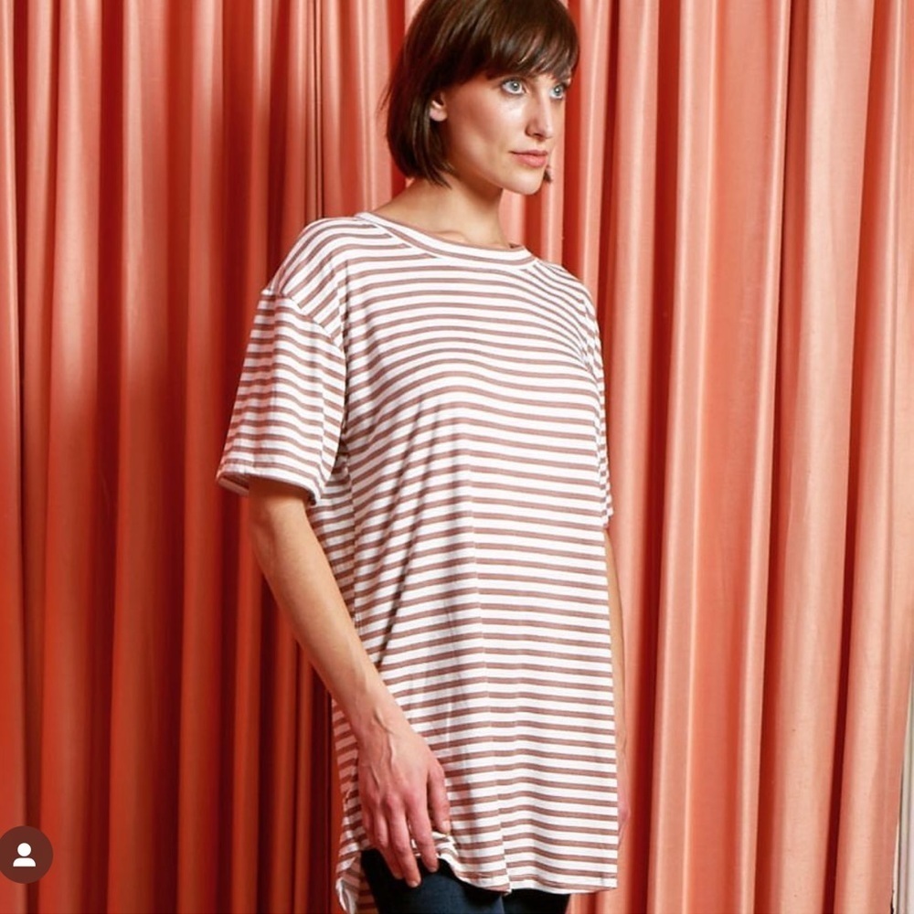 Yana K | Stretchy Comfy Brittany Tunic Top Dress Mauve Ivory Stripe | One Size